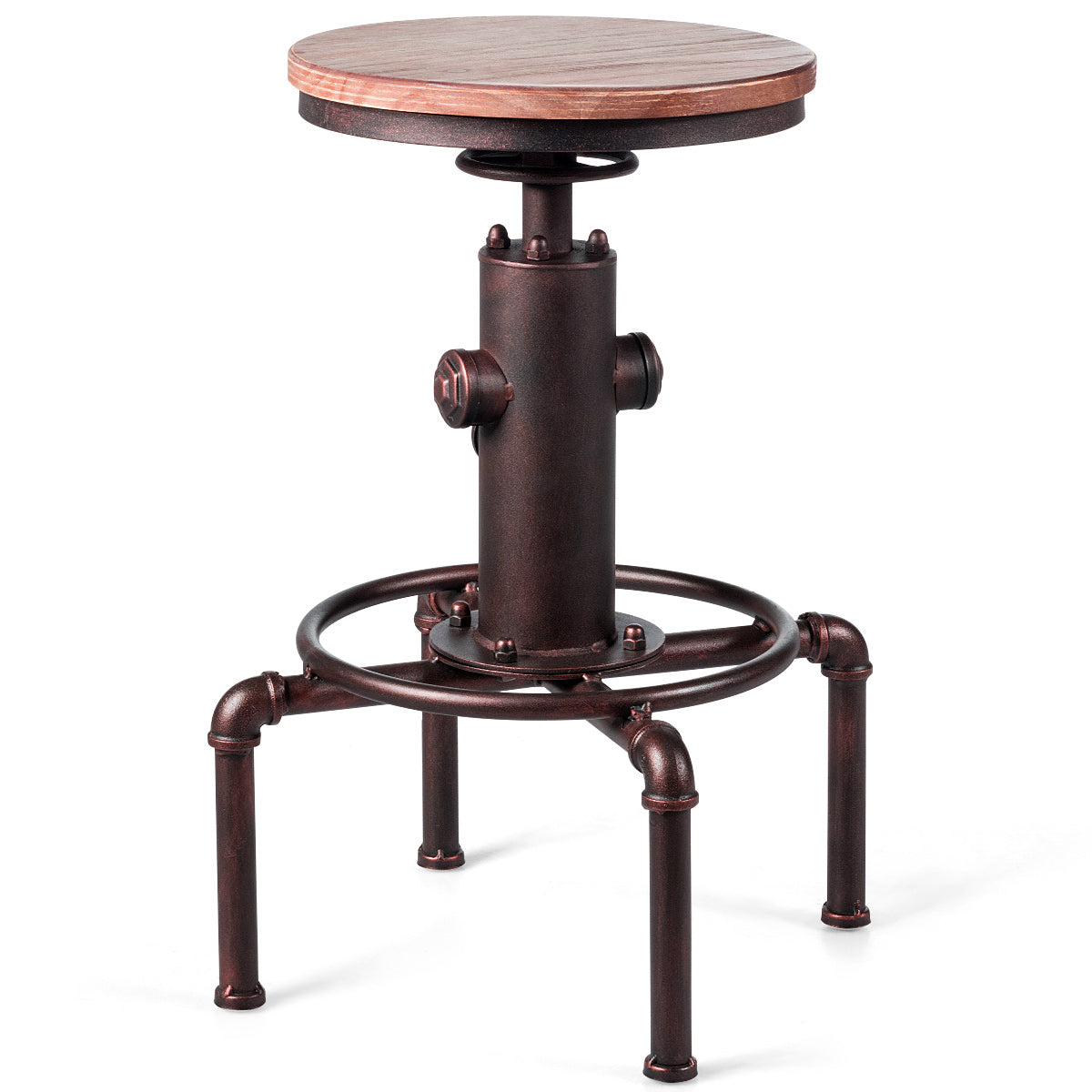 Taburete de Bar Estilo Industrial Vintage Altura Ajustable 59,5-75cm con Reposapiés Silla de Comedor para Pub Bar Restaurante