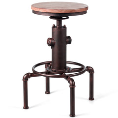 Taburete de Bar Estilo Industrial Vintage Altura Ajustable 59,5-75cm con Reposapiés Silla de Comedor para Pub Bar Restaurante