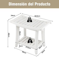 Taburete de Ducha Curvo HDPE Banco de Baño Impermeable Estante de Almacenamiento Almohadillas Antideslizantes para Adultos Mayores Blanco