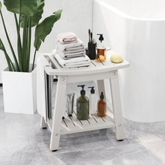 Taburete de Ducha de HIPS con Asa Impermeable con Estante Inferior para Baño 41 x 31,5 x 43,5 cm Blanco