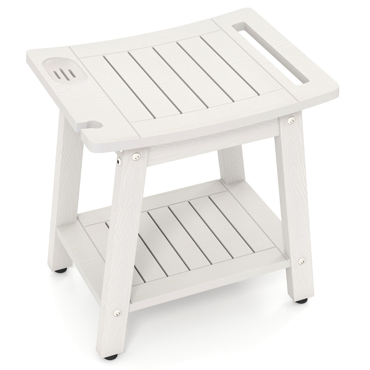 Taburete de Ducha de HIPS con Asa Impermeable con Estante Inferior para Baño 41 x 31,5 x 43,5 cm Blanco