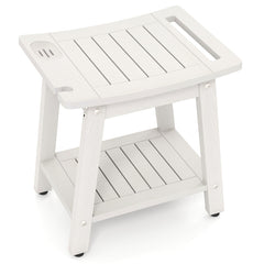 Taburete de Ducha de HIPS con Asa Impermeable con Estante Inferior para Baño 41 x 31,5 x 43,5 cm Blanco