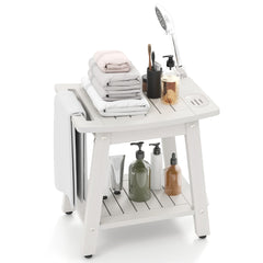 Taburete de Ducha de HIPS con Asa Impermeable con Estante Inferior para Baño 41 x 31,5 x 43,5 cm Blanco