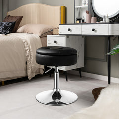Taburete de Tocador Giratorio con Almacenamiento Sillón de Maquillaje Cuero PU Altura Ajustable Tapa Abatible para Salón Dormitorio Negro