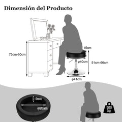 Taburete de Tocador Giratorio con Almacenamiento Sillón de Maquillaje Cuero PU Altura Ajustable Tapa Abatible para Salón Dormitorio Negro