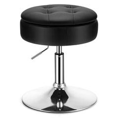 Taburete de Tocador Giratorio con Almacenamiento Sillón de Maquillaje Cuero PU Altura Ajustable Tapa Abatible para Salón Dormitorio Negro
