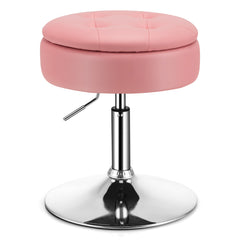 Taburete de Tocador Giratorio con Almacenamiento Sillón de Maquillaje Cuero PU Altura Ajustable Tapa Abatible para Salón Dormitorio Rosa