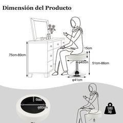 Taburete de Tocador Giratorio con Almacenamiento Sillón de Maquillaje Cuero PU Altura Ajustable Tapa Abatible para Salón Dormitorio Blanco