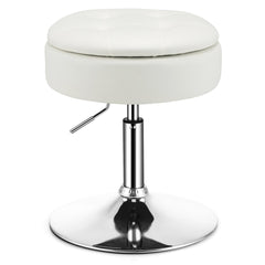 Taburete de Tocador Giratorio con Almacenamiento Sillón de Maquillaje Cuero PU Altura Ajustable Tapa Abatible para Salón Dormitorio Blanco
