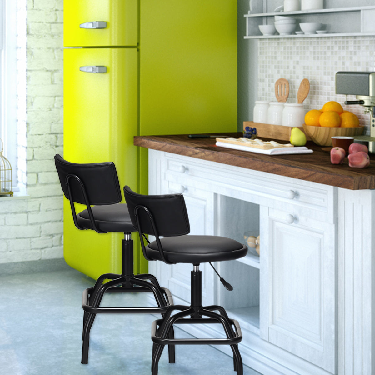 Taburete Giratorio de Bar Silla de Bar Acolchado en Piel PU Altura Regulable para Cocina Comedor Salón Barra 53 x 53 x 84-95 cm Negro
