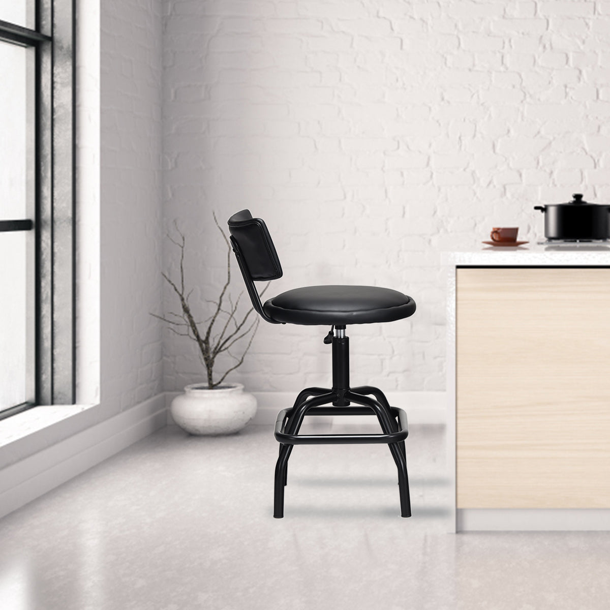Taburete Giratorio de Bar Silla de Bar Acolchado en Piel PU Altura Regulable para Cocina Comedor Salón Barra 53 x 53 x 84-95 cm Negro