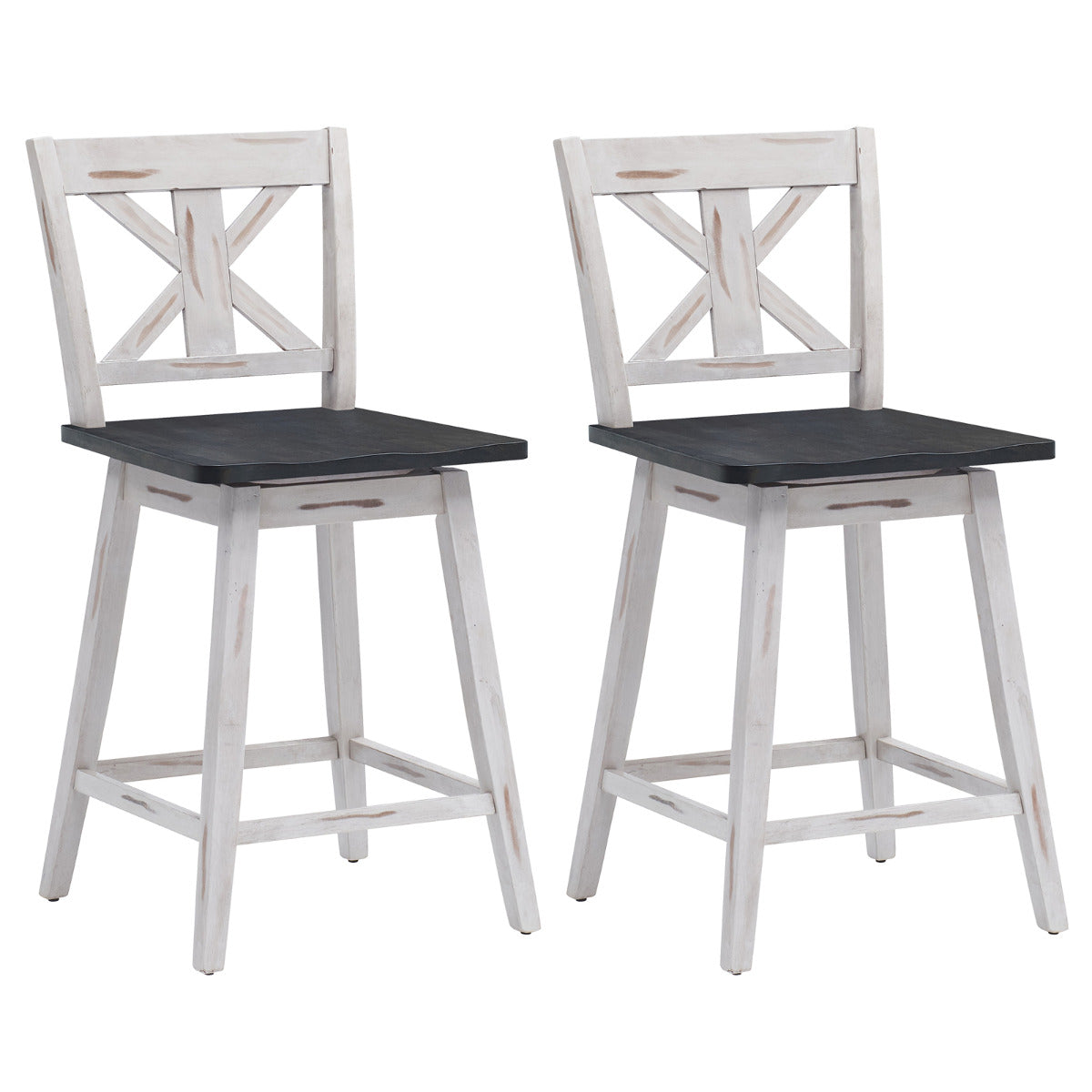 Set de 2 Taburetes de Bar Sillas de Bar Vintage con Asiento Giratorio a 360° Taburete para Barra Restaurante Comedor Pub 50 x 47 x 97 cm Blanco