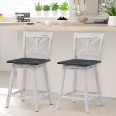 Set de 2 Taburetes de Bar Sillas de Bar Vintage con Asiento Giratorio a 360° Taburete para Barra Restaurante Comedor Pub 50 x 47 x 97 cm Blanco