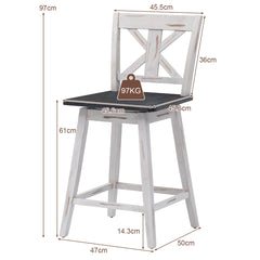 Set de 2 Taburetes de Bar Sillas de Bar Vintage con Asiento Giratorio a 360° Taburete para Barra Restaurante Comedor Pub 50 x 47 x 97 cm Blanco