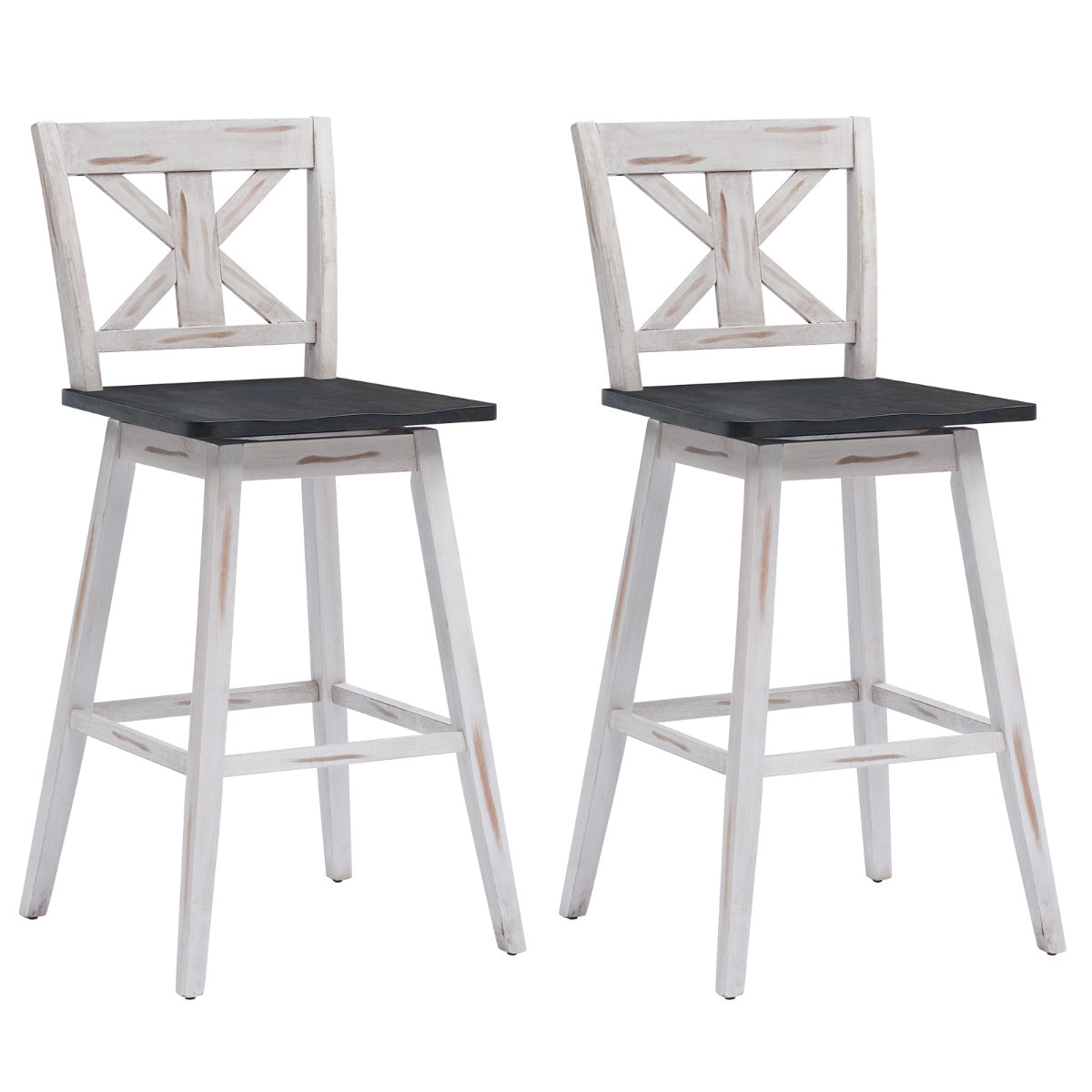 Set de 2 Taburetes de Bar Sillas de Bar Vintage con Asiento Giratorio a 360° Taburete para Barra Restaurante Comedor Pub 51 x 51 x 109 cm Blanco