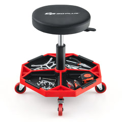 Taburete Mecánico Neumático Rodante Asiento Ajustable Acolchado Carga 150 kg Bandeja de Herramientas Garaje Taller Reparación de Automóvil