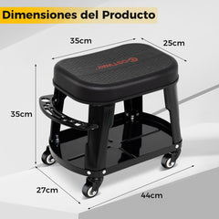 Taburete Rodante para Garaje con Almacenaje Asiento Mecánico Automotriz con Bandeja para Herramientas y Soporte Pesado de 136 KG Negro