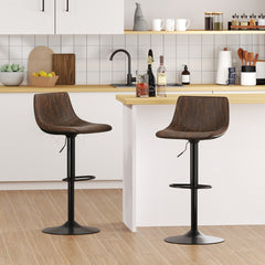 Juego de 2 Taburetes de Bar Ajustables en Altura Silla de Bar Tapizada con Respaldo Estructura Metálica Giratoria 360° para Comedor Marrón