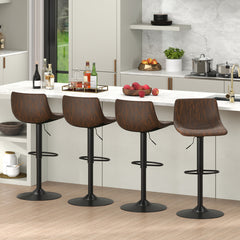 Juego de 2 Taburetes de Bar Ajustables en Altura Silla de Bar Tapizada con Respaldo Estructura Metálica Giratoria 360° para Comedor Marrón