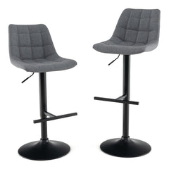 Juego de 2 Taburetes de Bar con Altura Ajustable Giratoria de 360° Tapizadas con Respaldo de Tela Gris