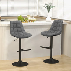 Juego de 2 Taburetes de Bar con Altura Ajustable Giratoria de 360° Tapizadas con Respaldo de Tela Gris