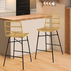 Juego de 2 Taburetes de Bar de Mimbre Modernos para Isla de Cocina 56 x 49 x 104 cm Amarillo