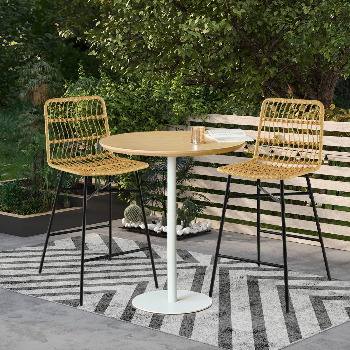 Juego de 2 Taburetes de Bar de Mimbre Modernos para Isla de Cocina 56 x 49 x 104 cm Amarillo