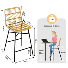 Juego de 2 Taburetes de Bar de Mimbre Modernos para Isla de Cocina 56 x 49 x 104 cm Amarillo