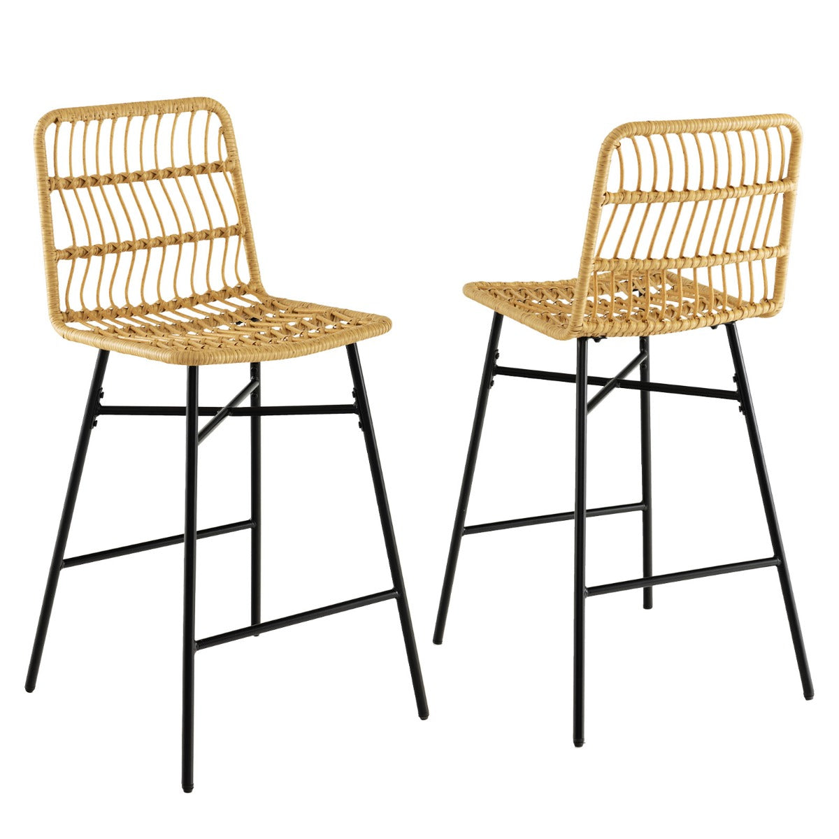Juego de 2 Taburetes de Bar de Mimbre Modernos para Isla de Cocina 56 x 49 x 104 cm Amarillo