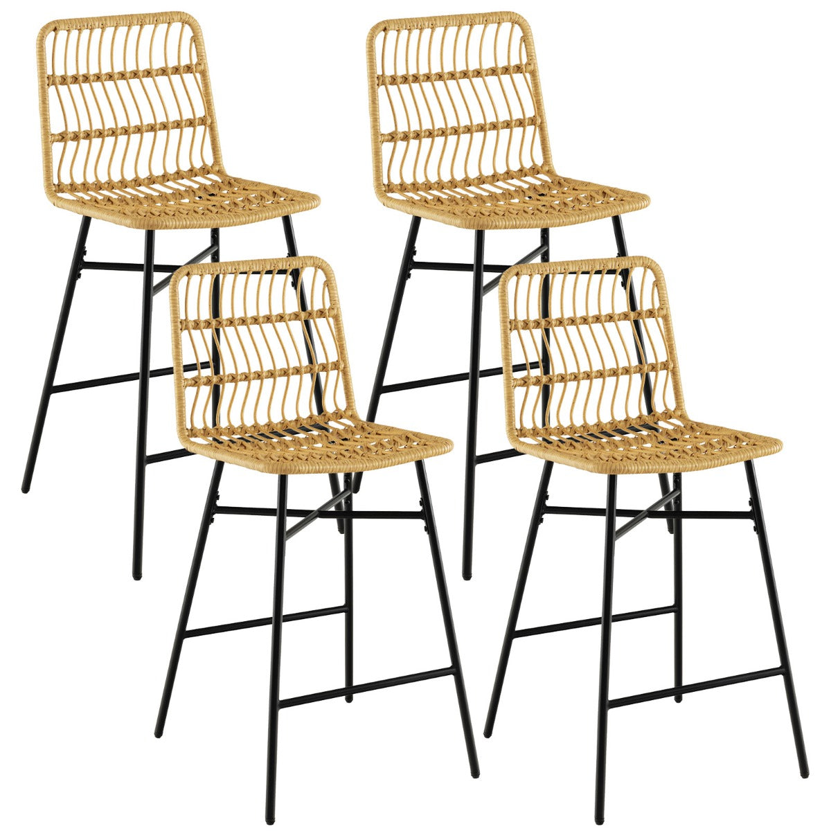 Juego de 2 Taburetes de Bar de Mimbre Modernos para Isla de Cocina 56 x 49 x 104 cm Amarillo