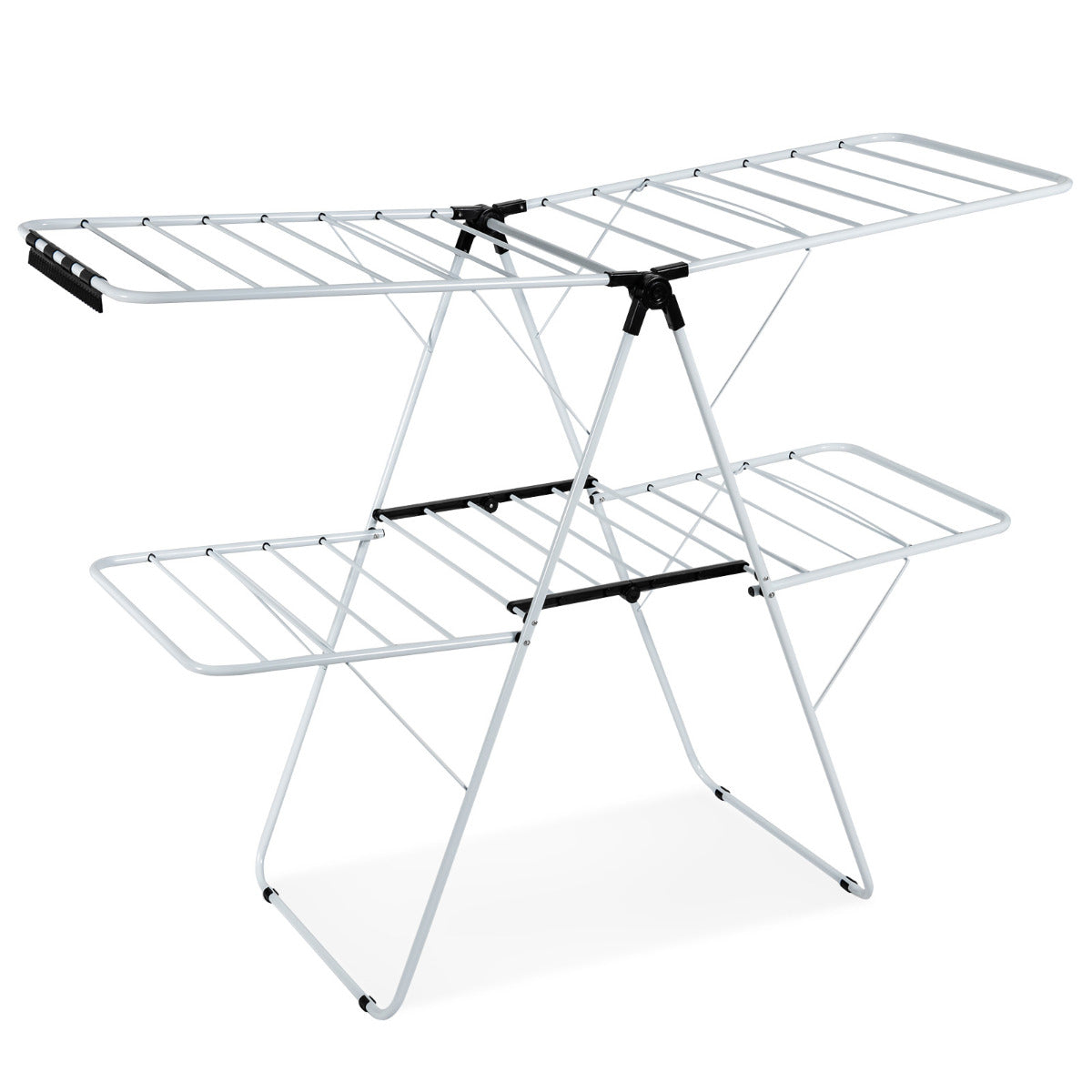 Tendedero de 2 Niveles Plegable Percha de Secado con Alas Ajustables Estendal Marco Acero para Ropa/Zapatos/Mantas 154 x55,5 x112 cm Blanco
