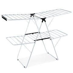 Tendedero de 2 Niveles Plegable Percha de Secado con Alas Ajustables Estendal Marco Acero para Ropa/Zapatos/Mantas 154 x55,5 x112 cm Blanco