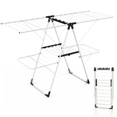 Tendedero de Ropa de 2 Niveles Plegable con Alas Ajustables en Altura 33 Rieles de Secado y Clips para Calcetines Soporte para Ropa