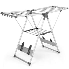 Tendedero Plegable de Aluminio de 5 Niveles para Ropa con Altura Ajustable 21 Rieles de Secado 10 Clips Laterales y 4 Soportes para Zapato