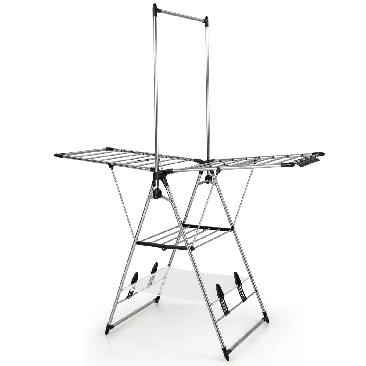 Tendedero Plegable de Aluminio de 6 Niveles para Ropa Zapatos Tendedero de Estilo Ala de Gaviota con Altura Ajustable y Clips Laterales