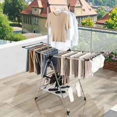 Tendedero Plegable de Aluminio de 6 Niveles para Ropa Zapatos Tendedero de Estilo Ala de Gaviota con Altura Ajustable y Clips Laterales