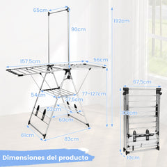 Tendedero Plegable de Aluminio de 6 Niveles para Ropa Zapatos Tendedero de Estilo Ala de Gaviota con Altura Ajustable y Clips Laterales