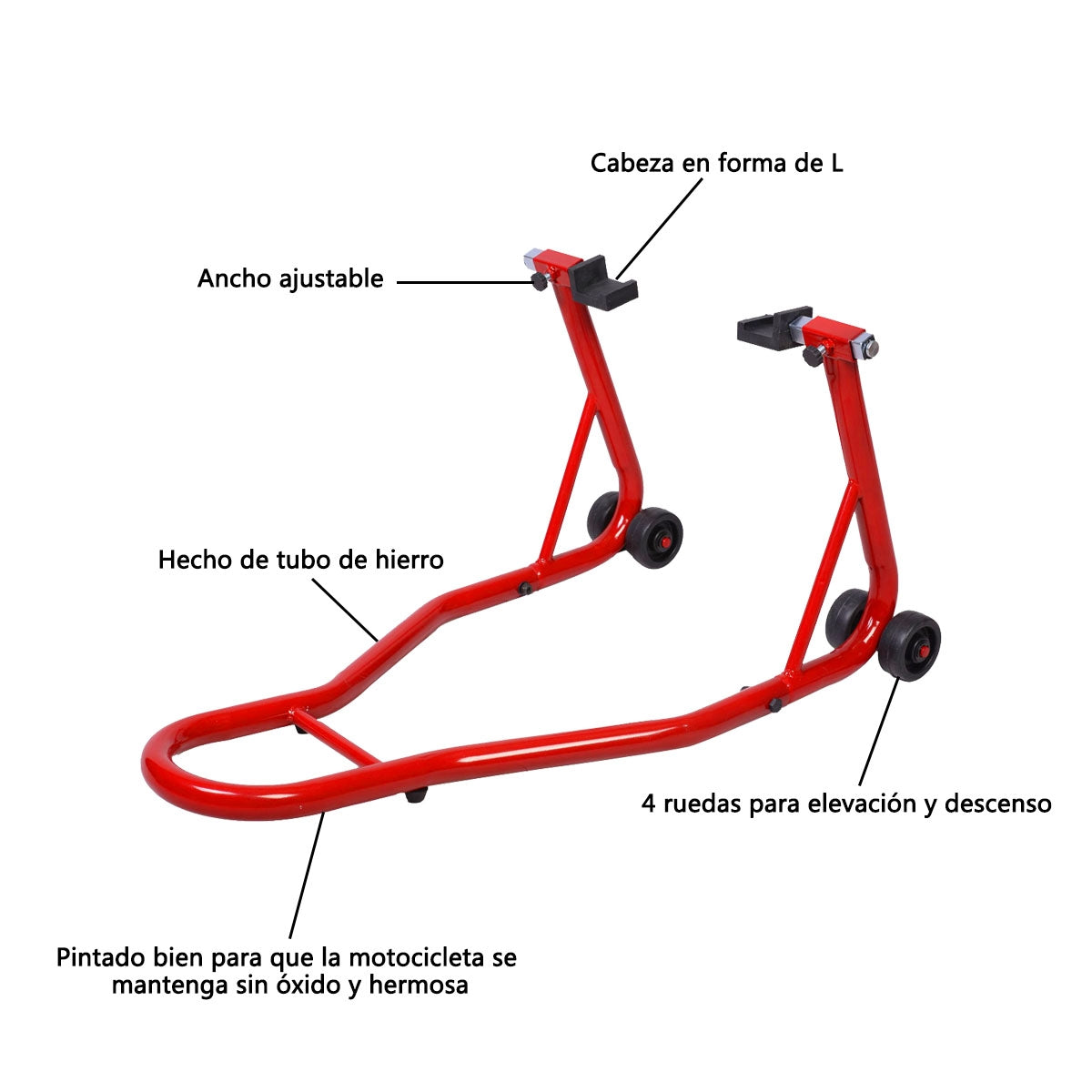 Caballete Trasero Moto Acero Inoxidable para Rueda Trasera Motocicleta Soporte Portátil y Móvil Rojo
