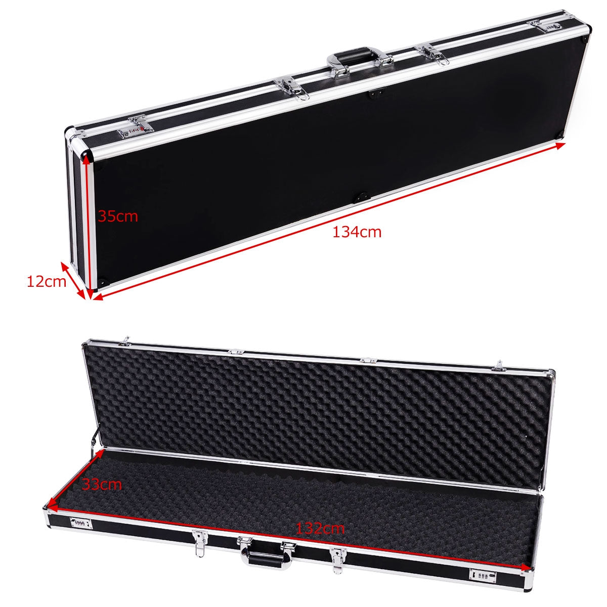 Estuche rígido para rifles de aluminio Estuche para pistolas con 2 cerraduras de combinación negro