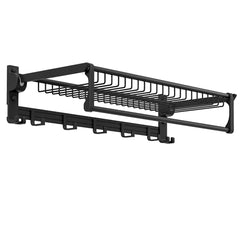 Toallero de Baño Plegable con Barra Ajustable y Ganchos Móviles Estante de Aluminio Resistente Óxido Impermeable 59,5 x 26 x 14 cm Negro