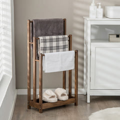 Toallero de Madera de Pie de 3 Niveles con Estante Inferior Soporte de Secado para Baño 45 x 22 x 86 cm Marrón Rústico
