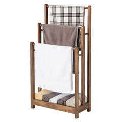 Toallero de Madera de Pie de 3 Niveles con Estante Inferior Soporte de Secado para Baño 45 x 22 x 86 cm Marrón Rústico