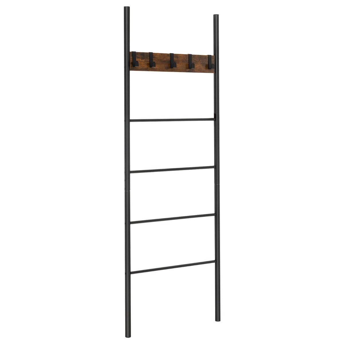 Toallero Escalera de Manta Apoyada en la Pared Escalera para Toallas de 5 Peldaños 5 Ganchos Estante de Secado para Baño 60 x 3,2 x 180 cm