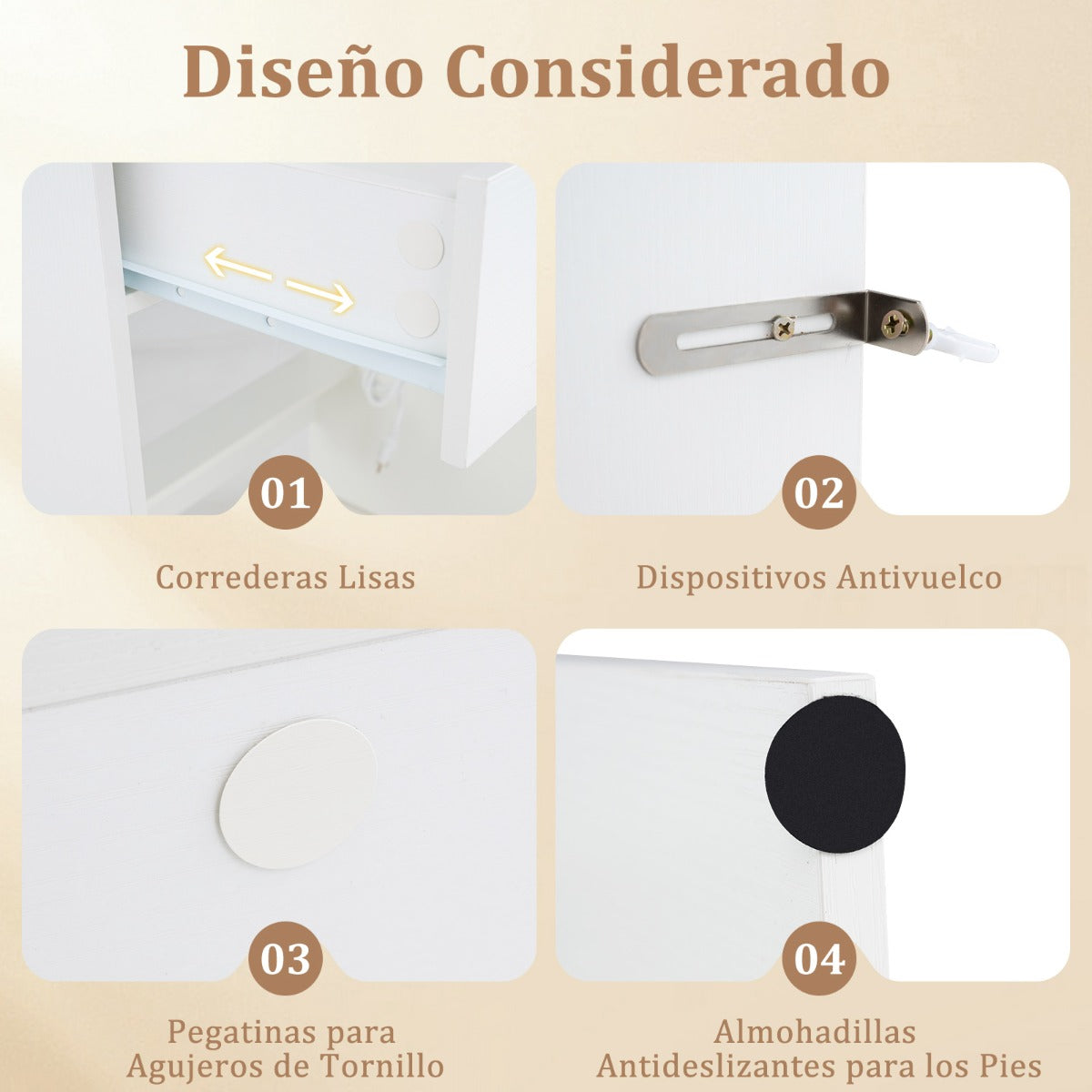 Tocador con Espejo y 3 Modos de Luz Estación de Carga Integrada Estantes y Cajón Blanco
