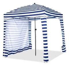 Sombrilla Playa Portátil con Pared Lateral Desmontable Bolsa de Transporte 8 Sacos de Arena Protección Solar para Exteriores 183 x 183 cm