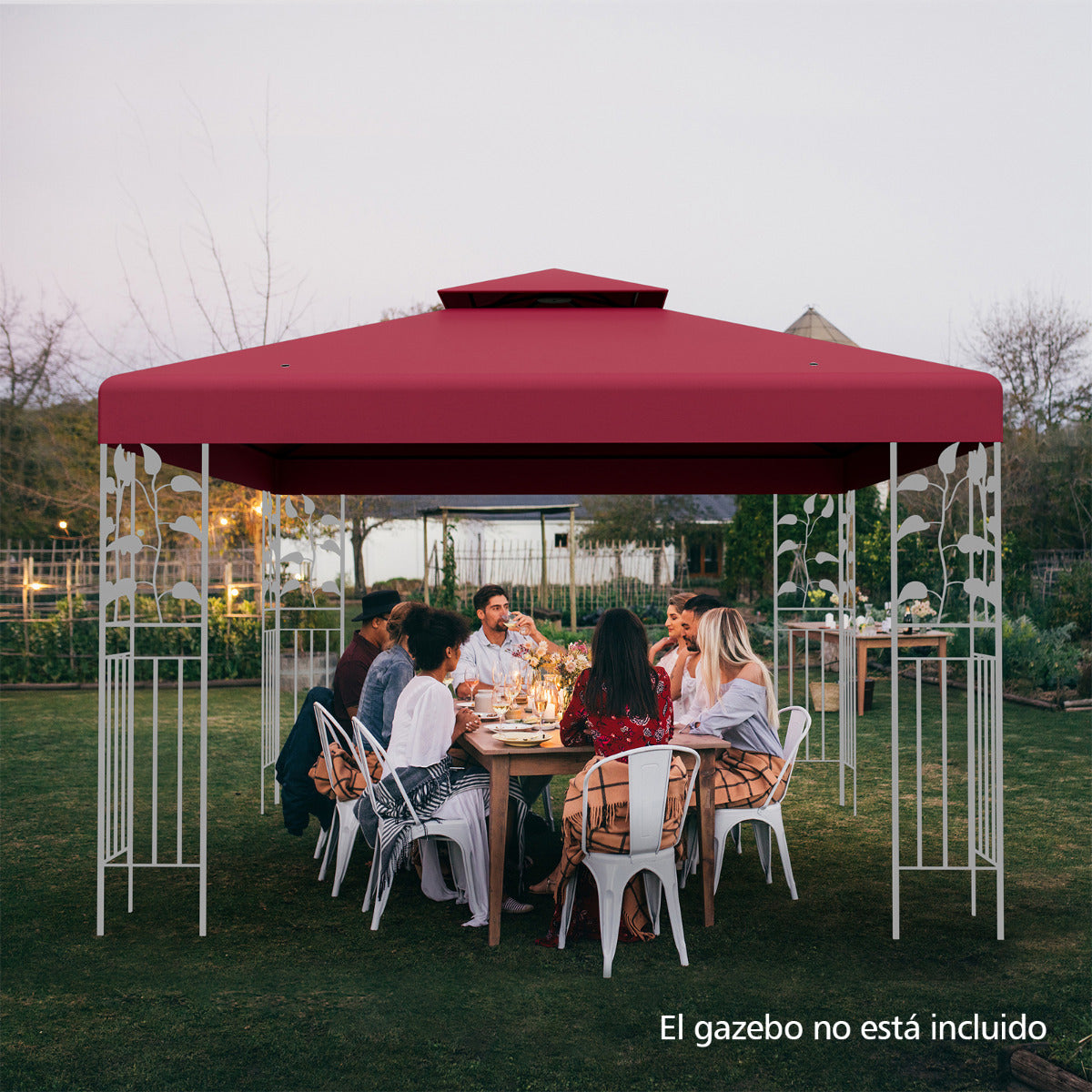 Toldo de Repuesto Dos Pisos para Cenador 300 x 300 cm Toldo de Pabellón de Poliéster de Patio con Hebillas de Aluminio Rojo
