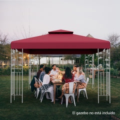 Toldo de Repuesto Dos Pisos para Cenador 300 x 300 cm Toldo de Pabellón de Poliéster de Patio con Hebillas de Aluminio Rojo