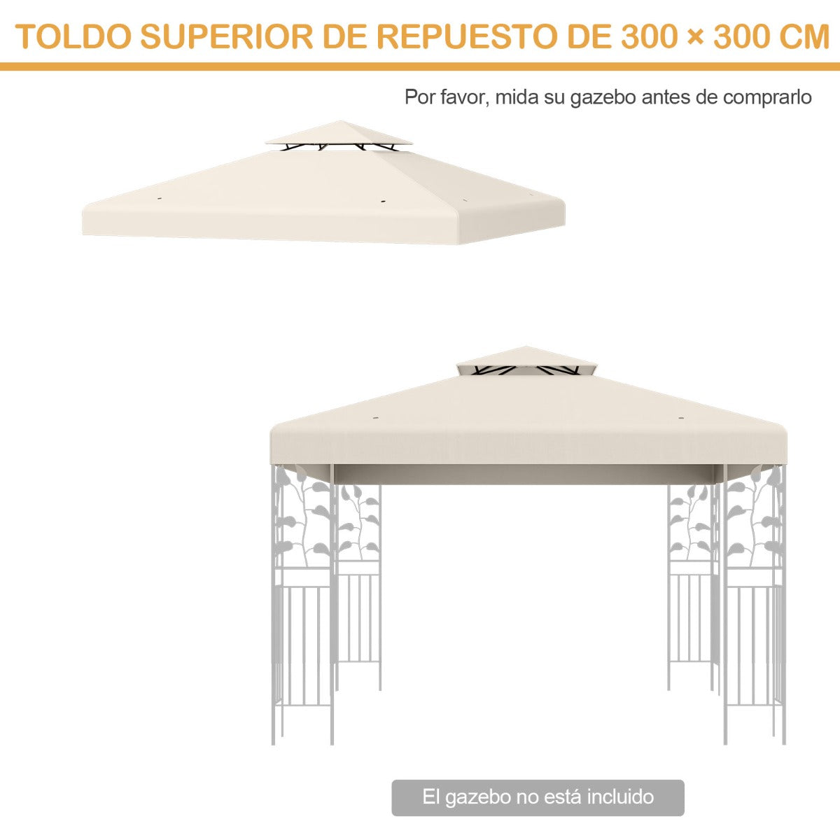 Toldo de Repuesto Dos Pisos para Cenador 3 x 3 m Toldo de Pabellón de Poliéster de Patio con Hebillas de Aluminio Beige