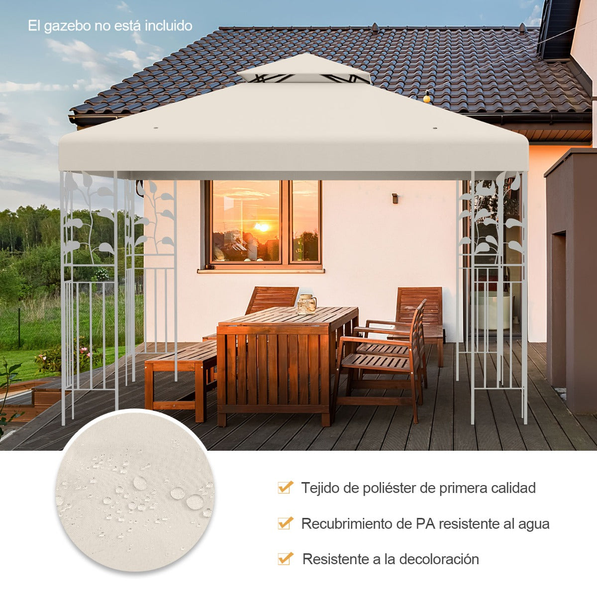 Toldo de Repuesto Dos Pisos para Cenador 3 x 3 m Toldo de Pabellón de Poliéster de Patio con Hebillas de Aluminio Beige