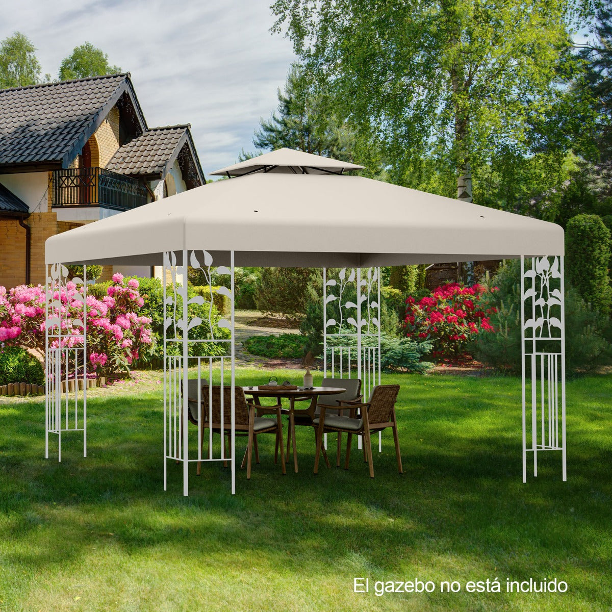 Toldo de Repuesto Dos Pisos para Cenador 3 x 3 m Toldo de Pabellón de Poliéster de Patio con Hebillas de Aluminio Beige